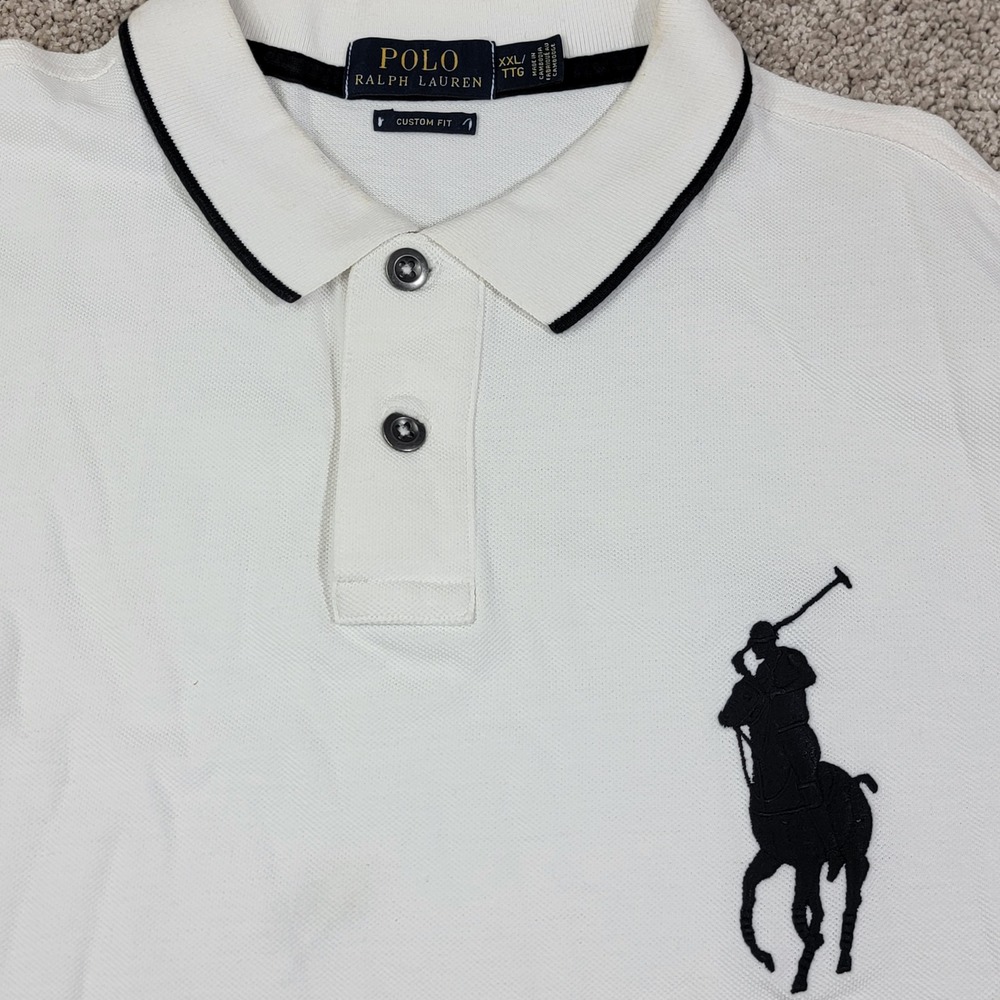 Polo Ralph Lauren Mens Sz XXL Custom Fit Big Pony Long Sleeve Polo Shirt White - Picture 1 of 6